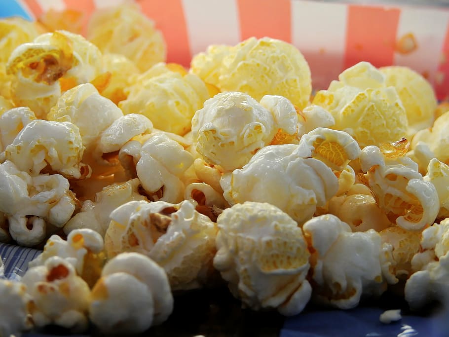 pile of popcorn, cinema, snack, sweet, food, nibble, delicious HD wallpaper