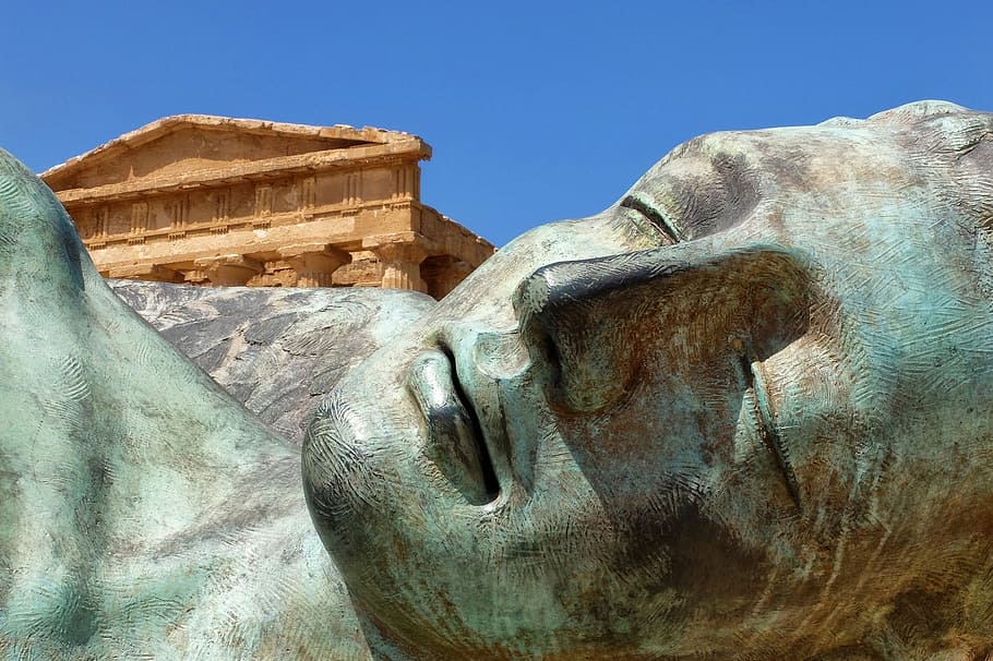 close up photo of human face statue, sicily, agrigento, valley temples HD wallpaper