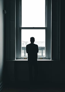 HD wallpaper: silhouette of person standing inside room