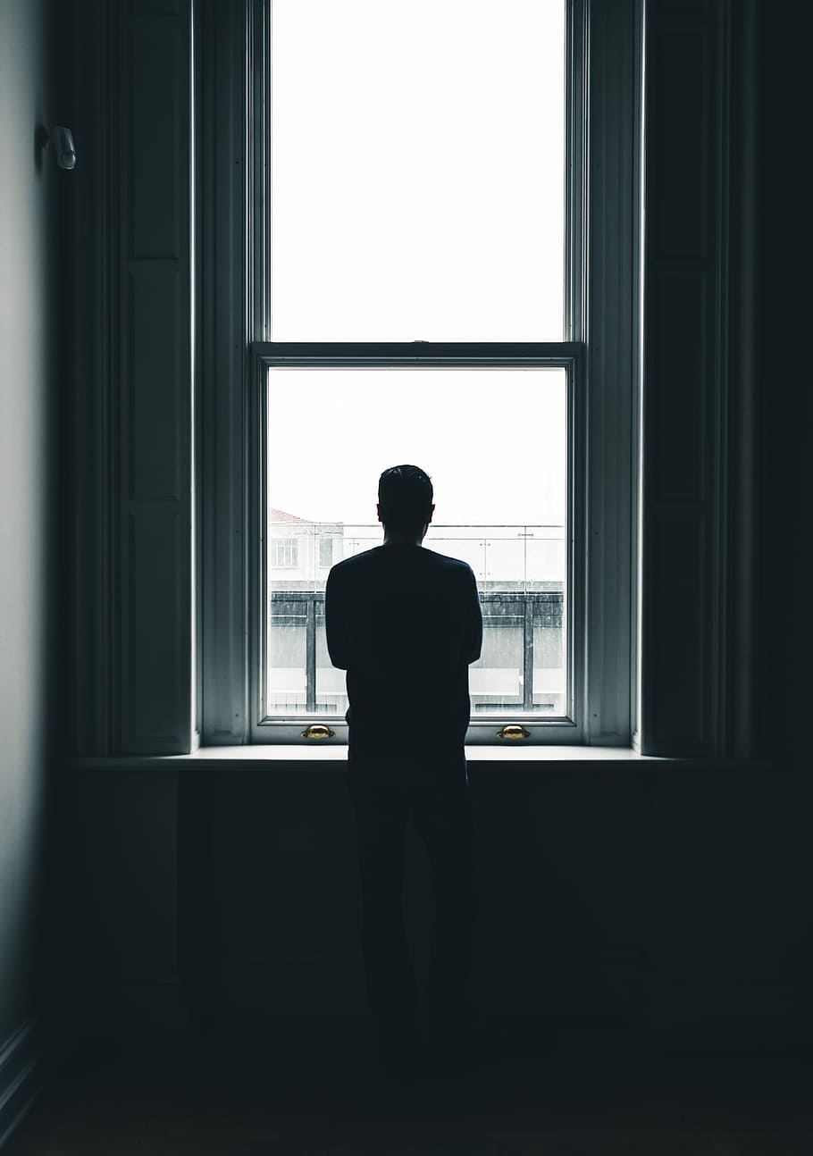 silhouette of person standing in front of window at daytime, silhouette of man standing in front of window, HD wallpaper