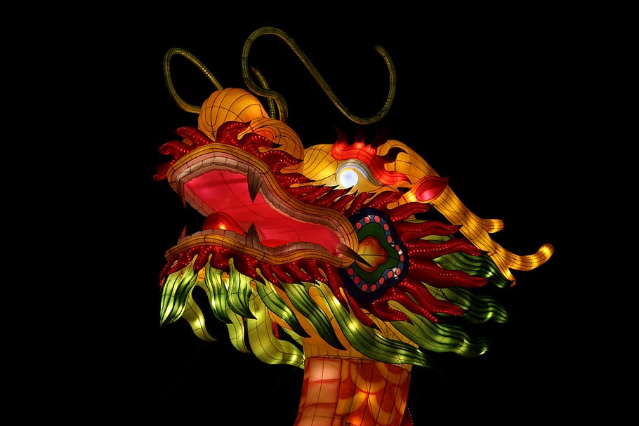 multicolored dragon illustration, red and yellow chinese dragon HD wallpaper