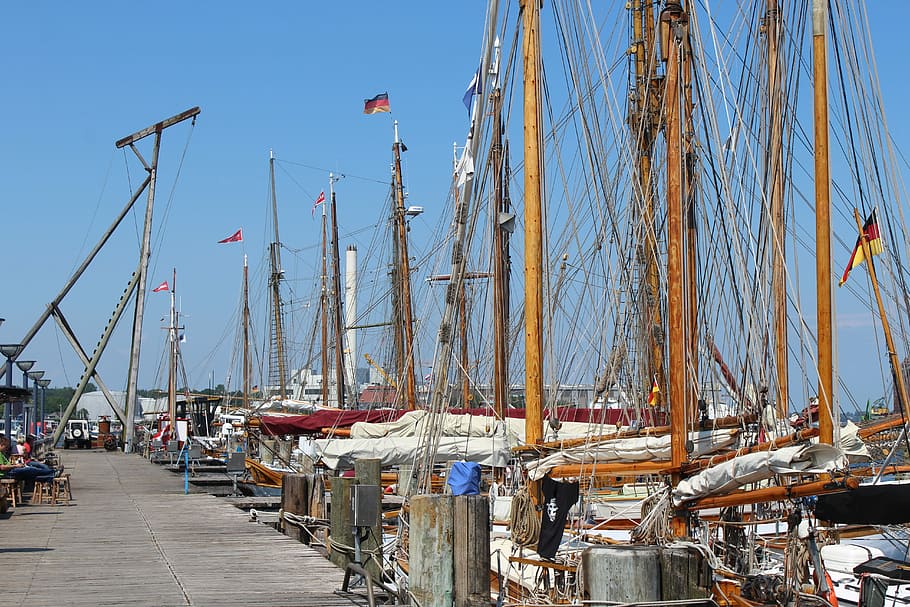 Flensburg, Port, Sailor, Boats, sailing vessel, sea, masts, HD wallpaper