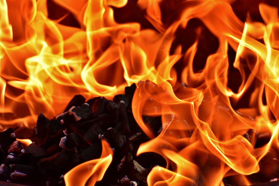 red flame wallpaper, fire, carbon, burn, hot, campfire, fireplace HD wallpaper