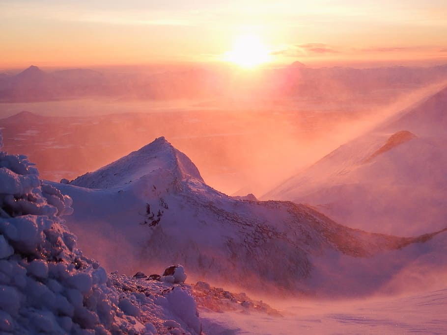 landscape photography of ice covered mountain, volcano, mountains HD wallpaper