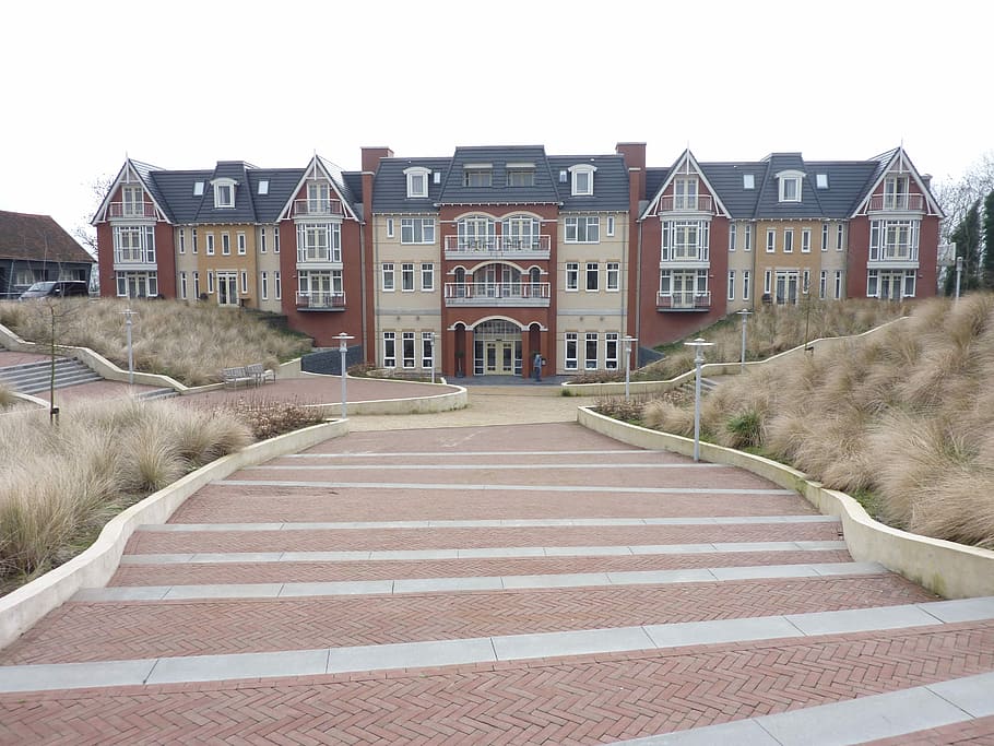 Hotel, Architecture, Building, homes, facade, garden, dunes HD wallpaper