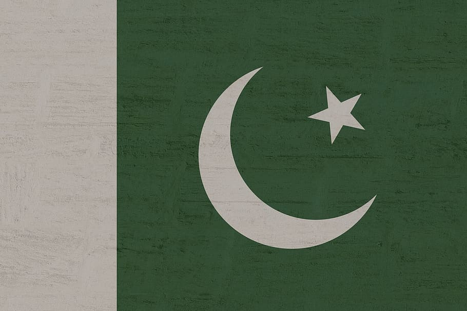 Pakistan flag, white color, air vehicle, no people, green color