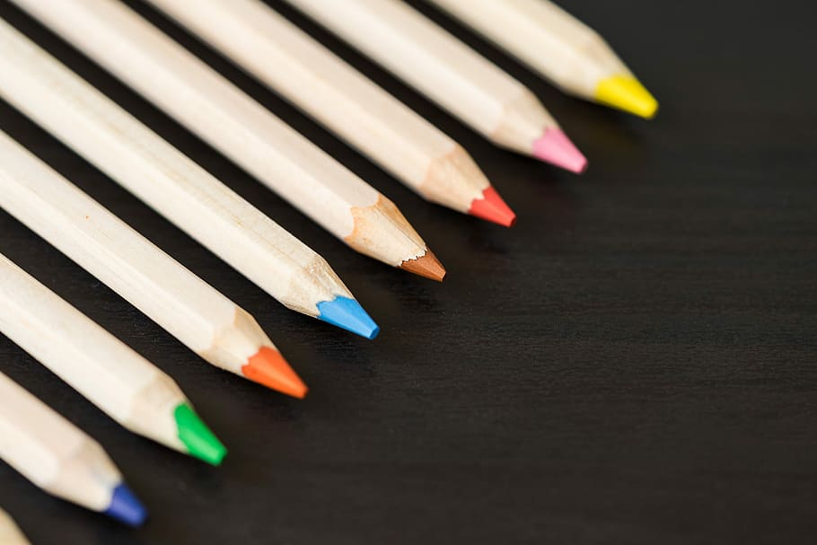 Colored Pencils in a Row with Room for Text, black, colorful