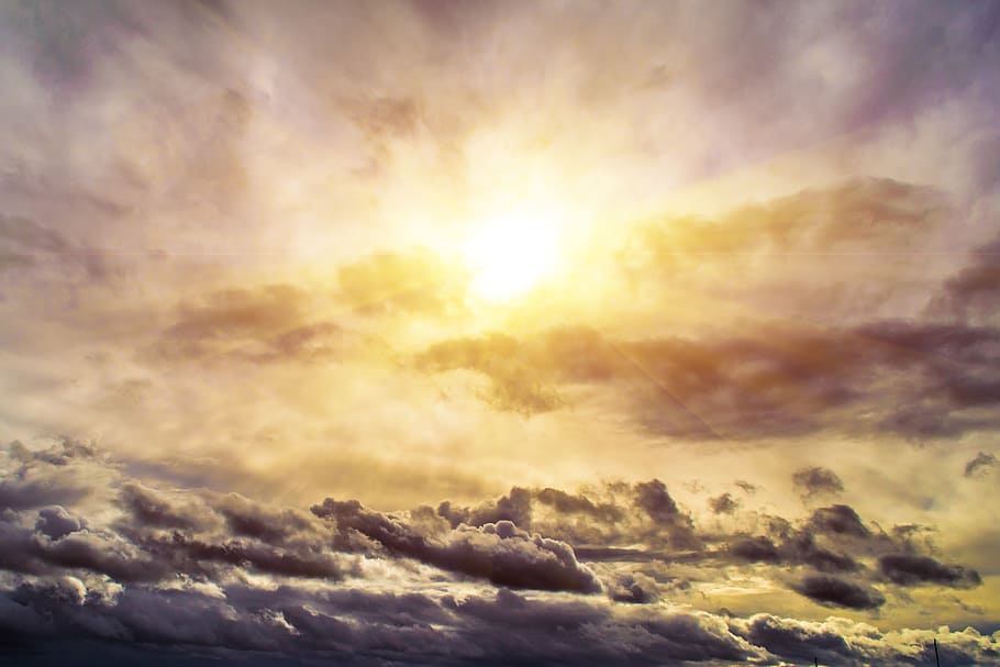 cloudy sky, sun, clouds, rays, light, back light, sunbeam, cloud formation HD wallpaper