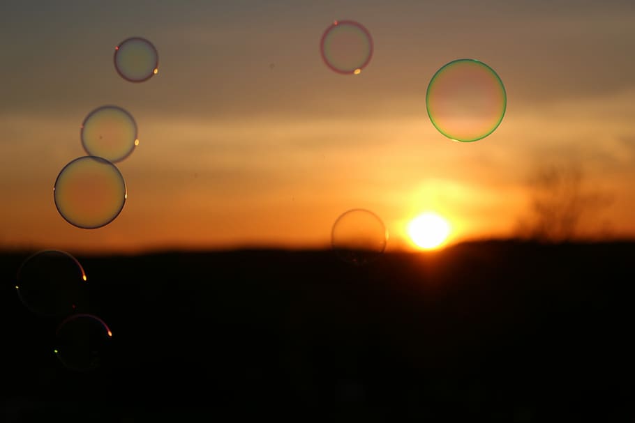 Soap Bubbles, Sunset, Evening Light, afterglow, evening sun HD wallpaper