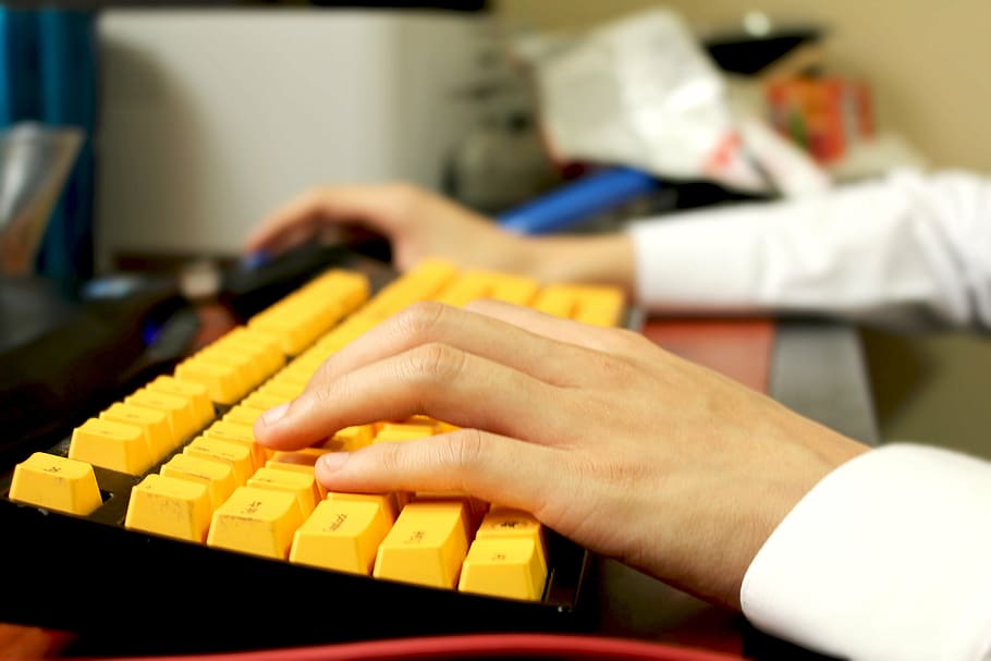 person using computer keyboard, game, technology, play, button HD wallpaper