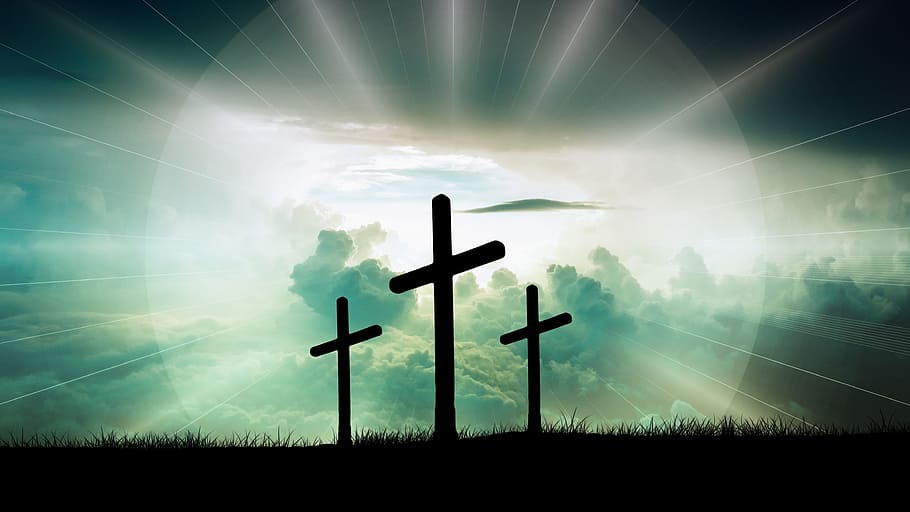silhouette of three cross, christ, faith, god, jesus, clouds, HD wallpaper