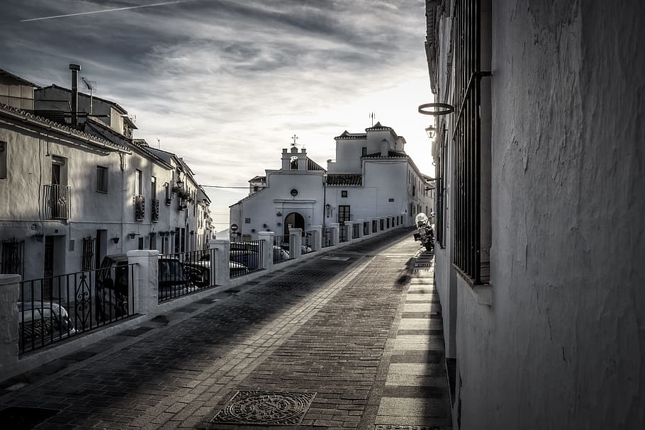 landscape photography of street and buildings, Mijas, Andalusia, HD wallpaper