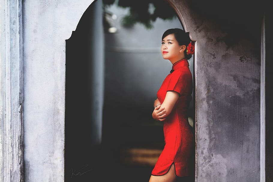 woman wear red short-sleeved mini dress, vietnam, vietnamese, HD wallpaper