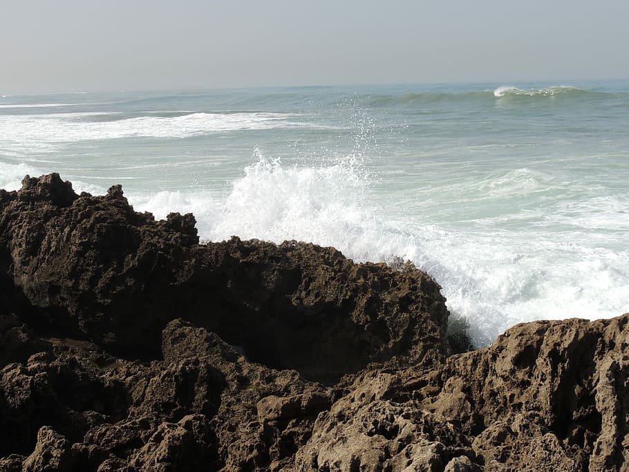 Ocean, Rocks, Wave, sea, nature, rock - object, beach, horizon over water HD wallpaper
