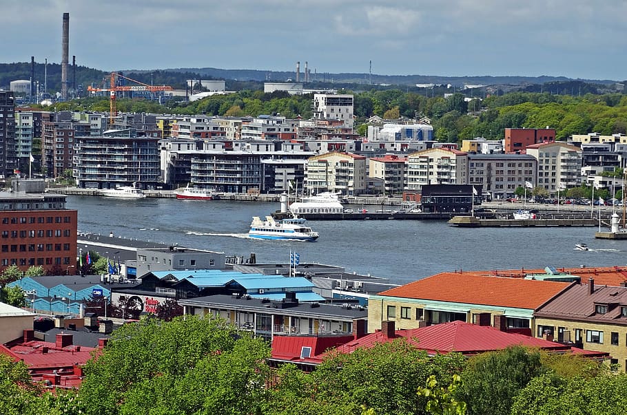 Gothenburg, Overlooking The Harbour, boat, big city, nautical vessel, HD wallpaper