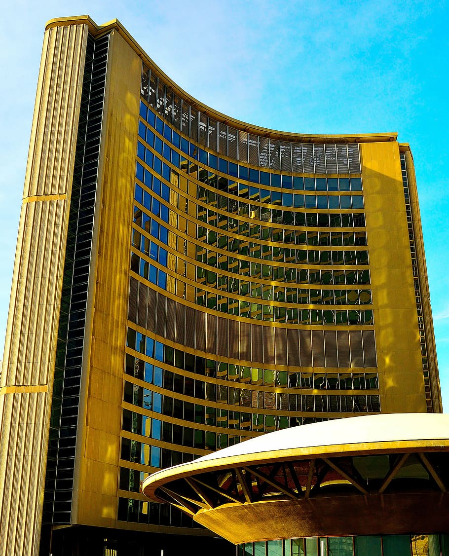toronto, city hall, reflection, architecture, landmark, building HD wallpaper