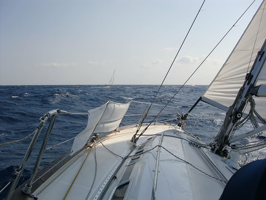 sailing boat, sea, wind, wave, summer, water, water sports HD wallpaper