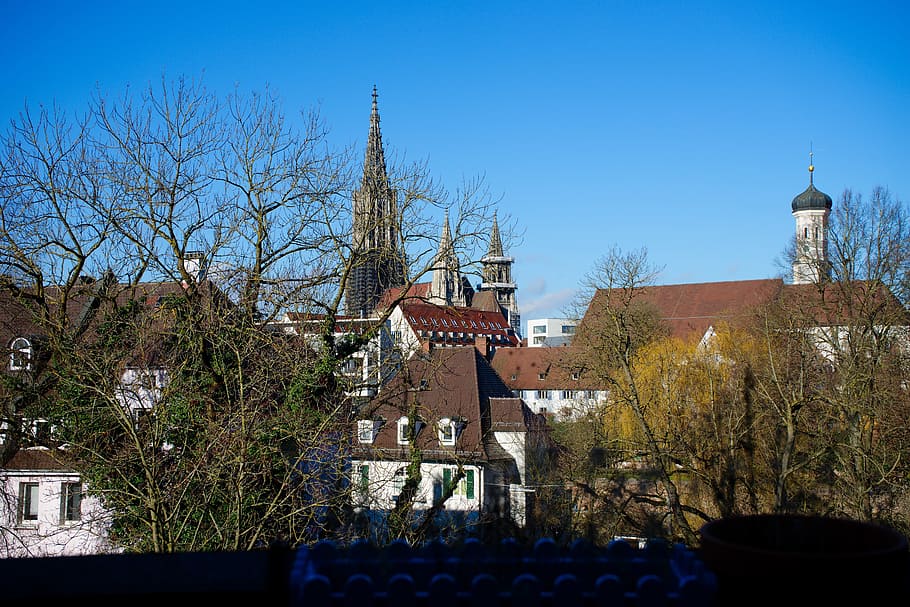 Ulm Cathedral, Cathedral, City, City View, Steeple, sky, roofs