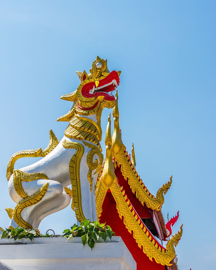 Mythical Creatures, Lion, Temple, Complex, temple complex, north thailand HD wallpaper