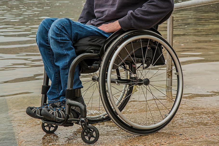 person sitting on gray folding wheelchair, disability, paraplegic, HD wallpaper