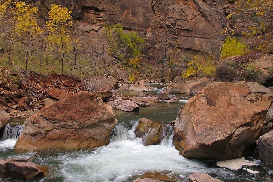 rocks, river, landscape, wilderness, scenery, natural, outdoor HD wallpaper