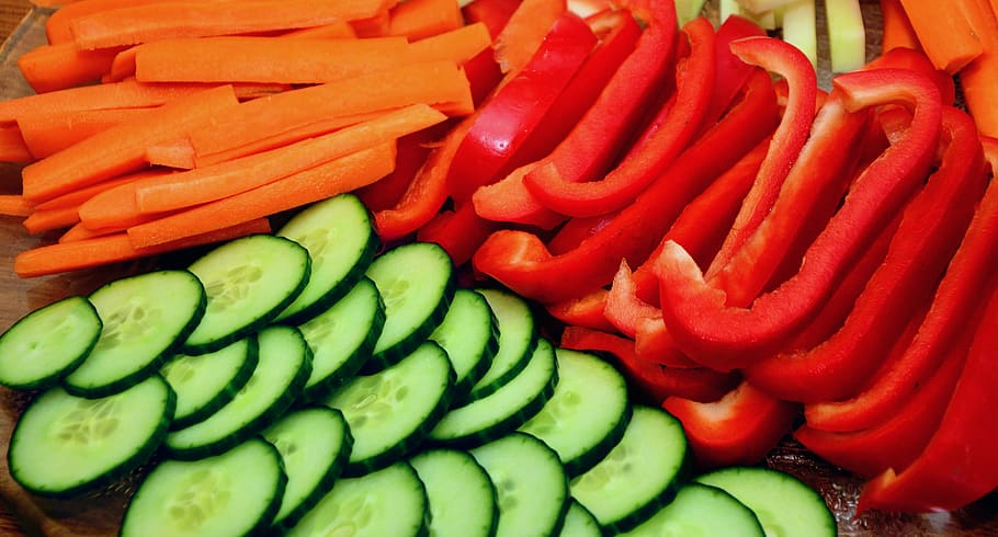 assorted-color sliced fruits and vegetables, paprika, carrots HD wallpaper