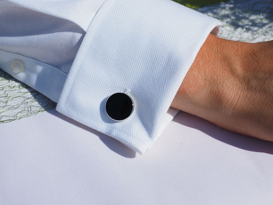 round black cuff link, button, cufflink, closure, business dress HD wallpaper