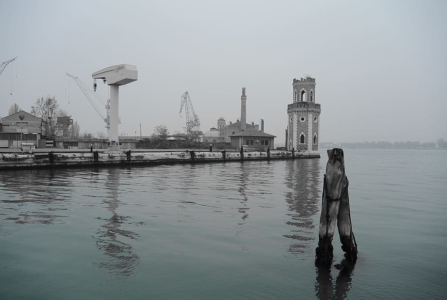 Venice, Italy, Sea, Architecture, arsenale, biennale, crane, HD wallpaper