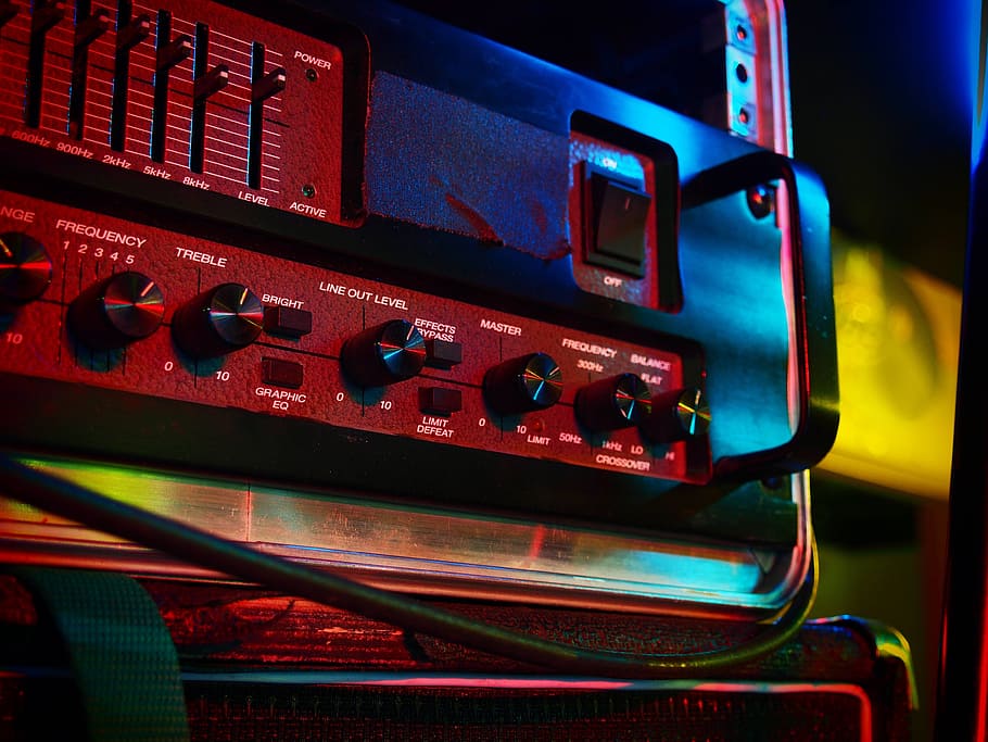red and purple amplifier, controls, technology, knobs, electric HD wallpaper