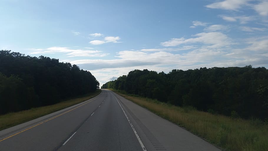 road, turning, trees, grass, background, direction, the way forward HD wallpaper