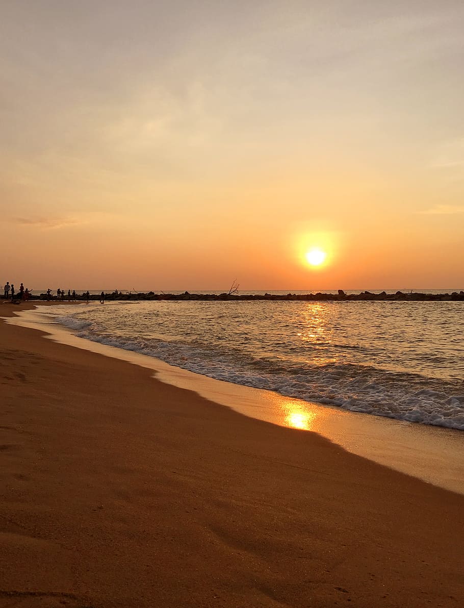 shore during sunset, sri lanka, beach, sand, sea, ocean, travel, HD wallpaper