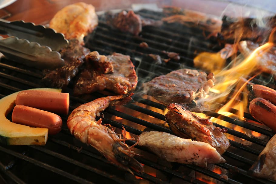Barbecues, Grill, Dinner, Meat, Fish, crayfish, barbecue grill HD wallpaper