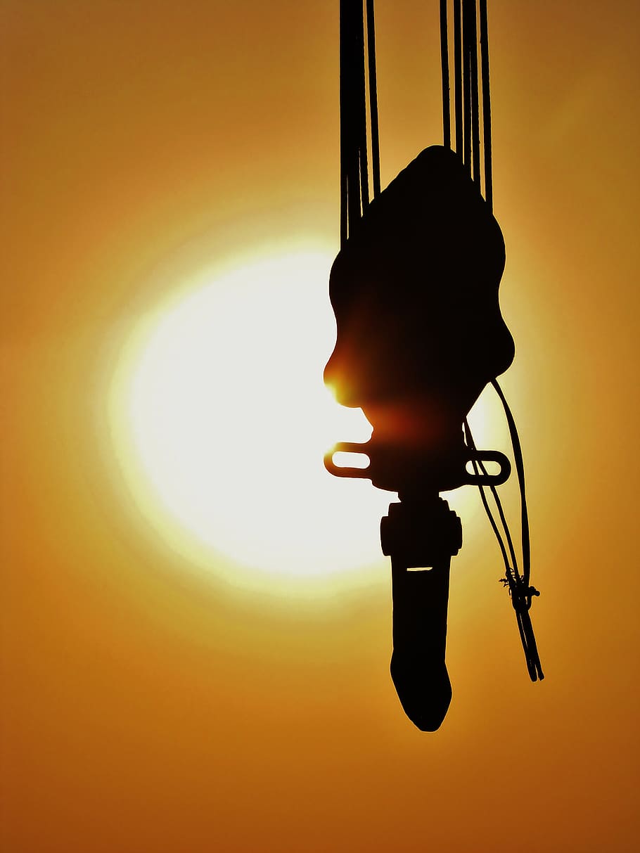 crane, hook, silhouette, sunset, construction, lighting equipment HD wallpaper