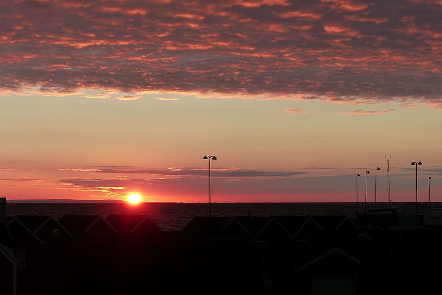sunset, back light, red, sky, sea, abendstimmung, evening sky HD wallpaper