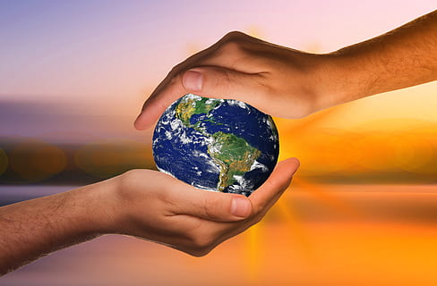 hands, earth, world, sky, human hand, globe - man made object HD wallpaper