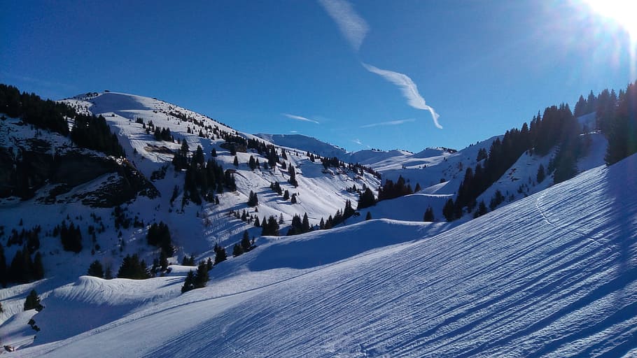 snow, winter, mountain, panoramic, panorama, alpine, ski station HD wallpaper