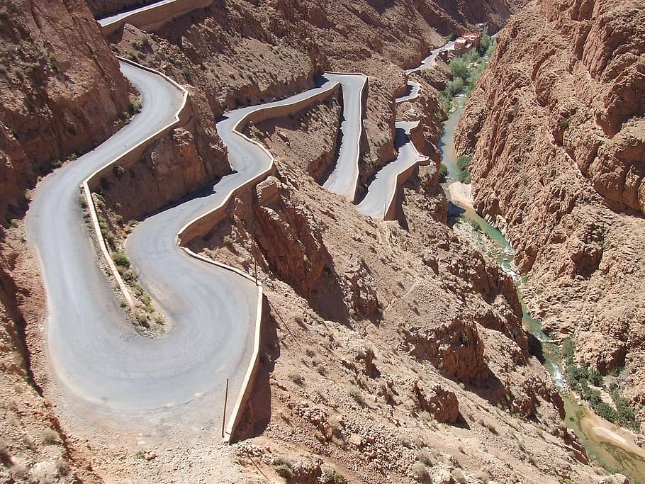 road, turn, desert, day, nature, high angle view, rock, no people HD wallpaper