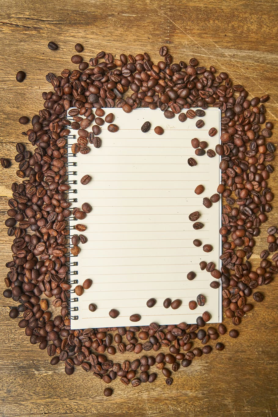 coffee beans lot, notebook, work, page, take notes, to write HD wallpaper