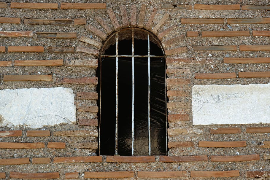 white window grills, wall, brick, orange, brown, daniel, railing HD wallpaper