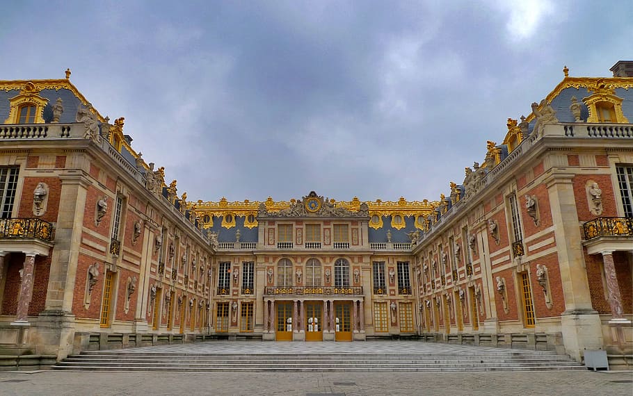 photo of brown and blue building, versailles, castle, france, HD wallpaper