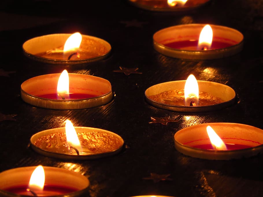 tea lights, burn, candles, flame, illuminated, burning, fire HD wallpaper