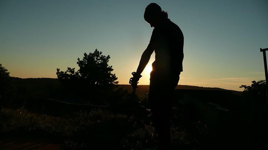 man, chain, lighting, effect, people, background, sunset, sky HD wallpaper