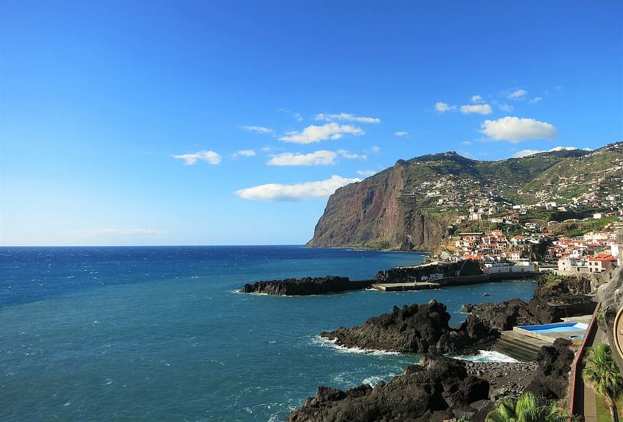 madeira, cliff, sea, water, sky, scenics - nature, horizon HD wallpaper