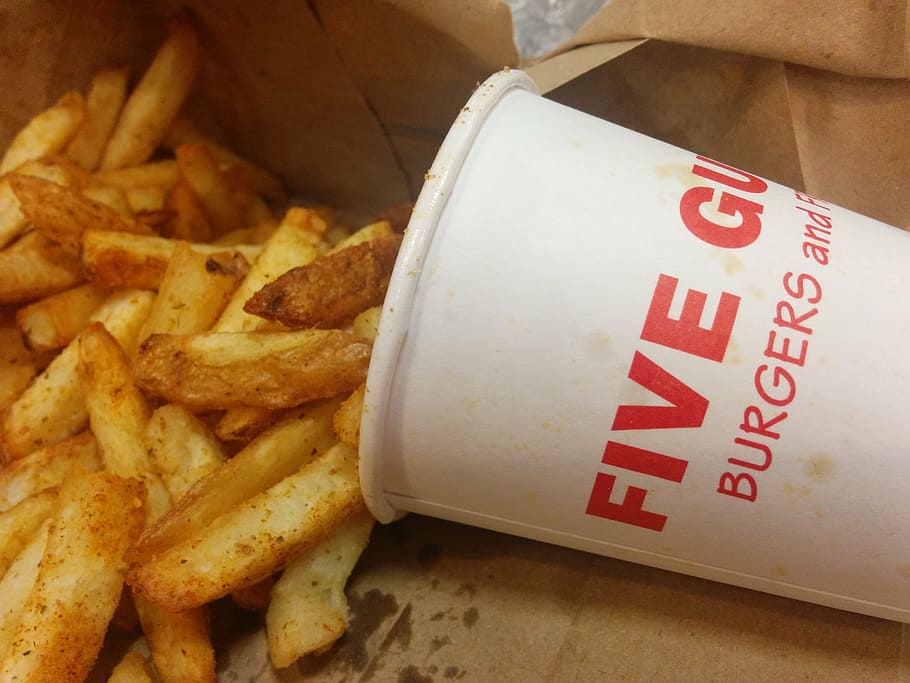 five guys, chips, burger joint, burgers, potato, prepared potato