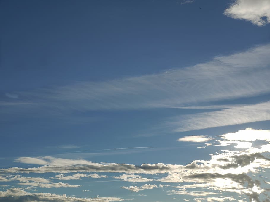 clouds, morgenstimmung, back light, sun, morning, mood, contrail HD wallpaper
