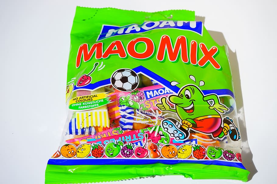 bag, candy bag, maoam, open, touched on, chewy candy, maomix HD wallpaper