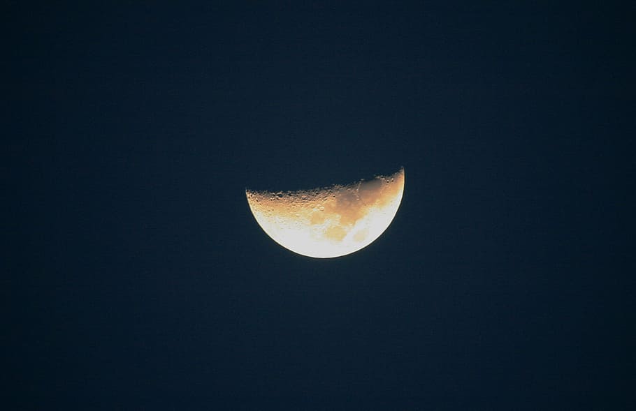 Moon, Orbital, White, Yellow, half, shining, crater marks, sky HD wallpaper