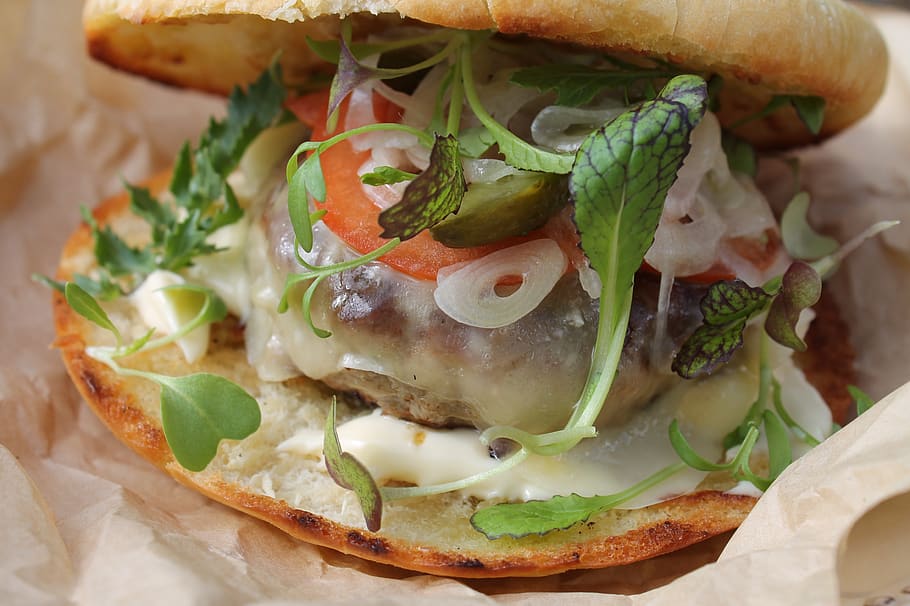 burger, cheese, rocket, food, food and drink, ready-to-eat HD wallpaper