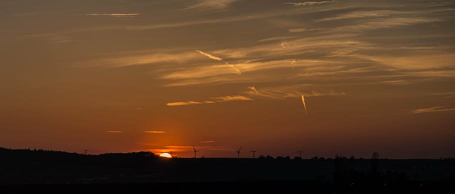 evening sky, afterglow, setting sun, sunset, cloud - sky, silhouette HD wallpaper