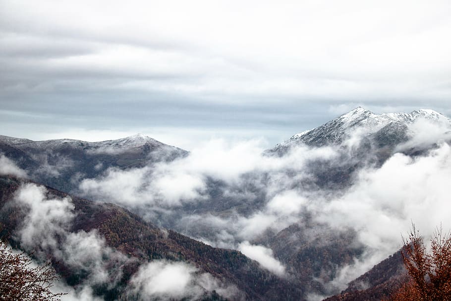 landmark photo of mountains covered with clouds, glacier, fogs HD wallpaper
